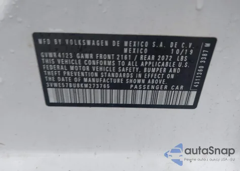 2019 Volkswagen Jetta Sel из США, поврежденный, VIN 3VWE57BU8KM273765